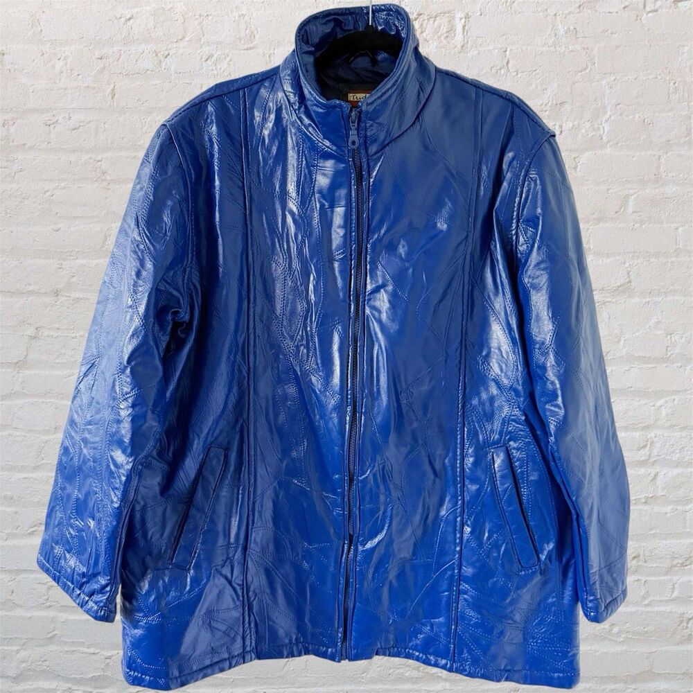 Tudor Court Genuine Leather Jacket Mens Royal Blue 2XL Patchwork Stitched Zip Up